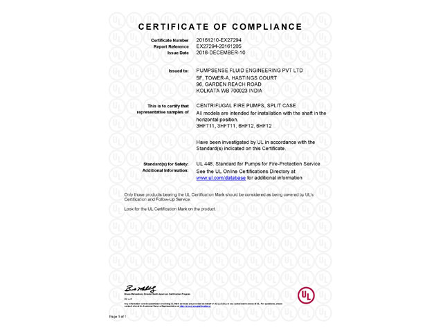 Pumpsense Certificate List